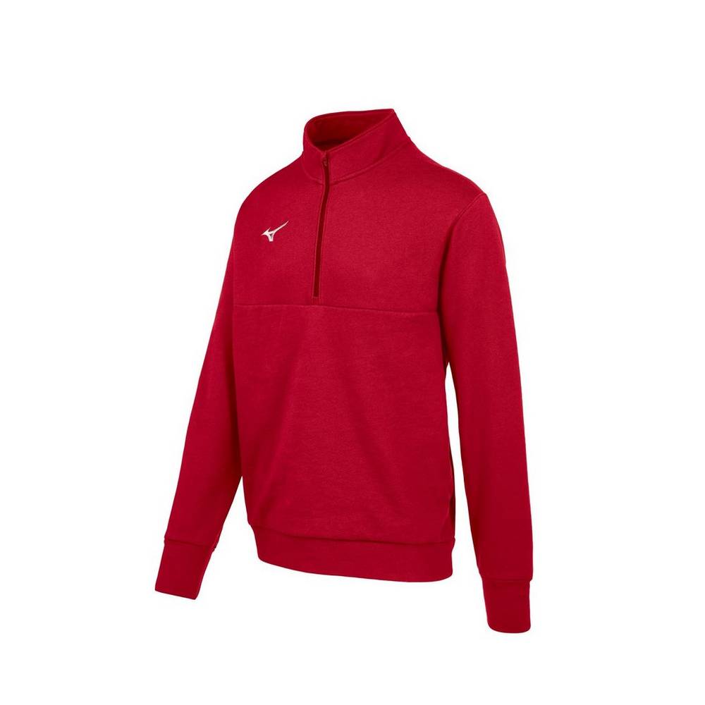 Mizuno MZ1 1/4 Zip Fleece - Erkek Pullover - Kırmızı Türkiye (UWQDIH-104)